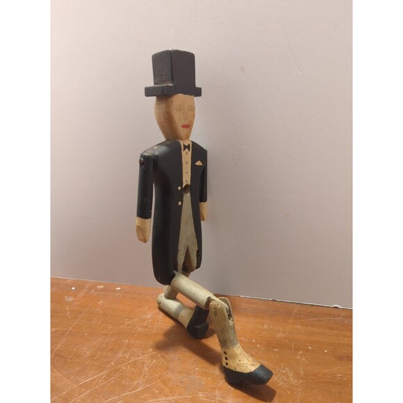 19th Century Folk Art Carved Wood Dancing Dan Articulated Jig Doll Hand Painted - Picture 9 of 11